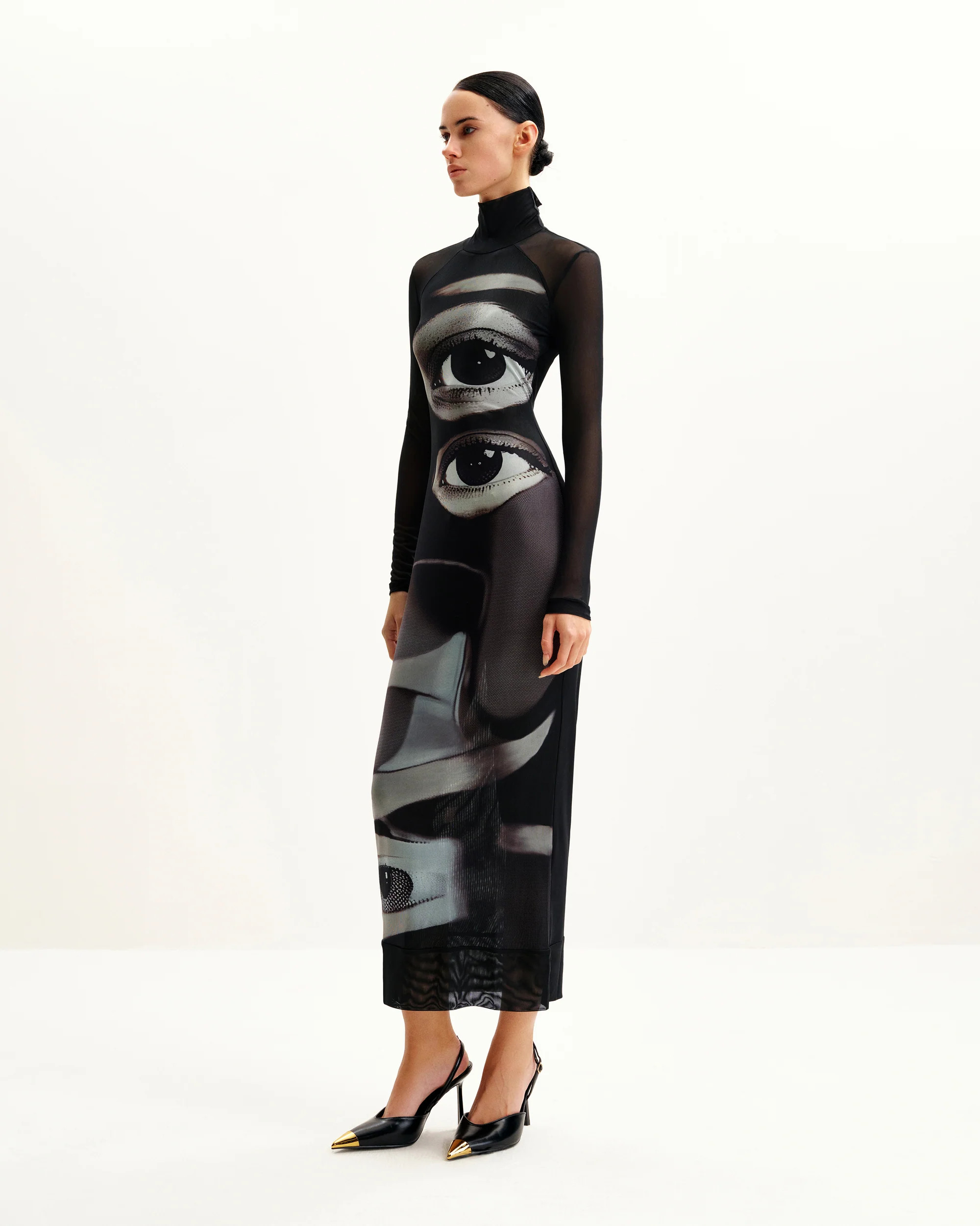 Sophia Eye Print Mesh Dress - Black/White | JW PEI US