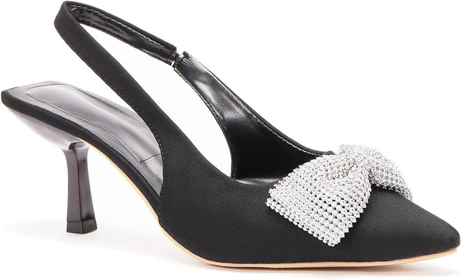 stylewe Heels for Women Slingback Kitten Heels Low Heel Closed Pointed Toe with Sparkly Bow for W... | Amazon (US)