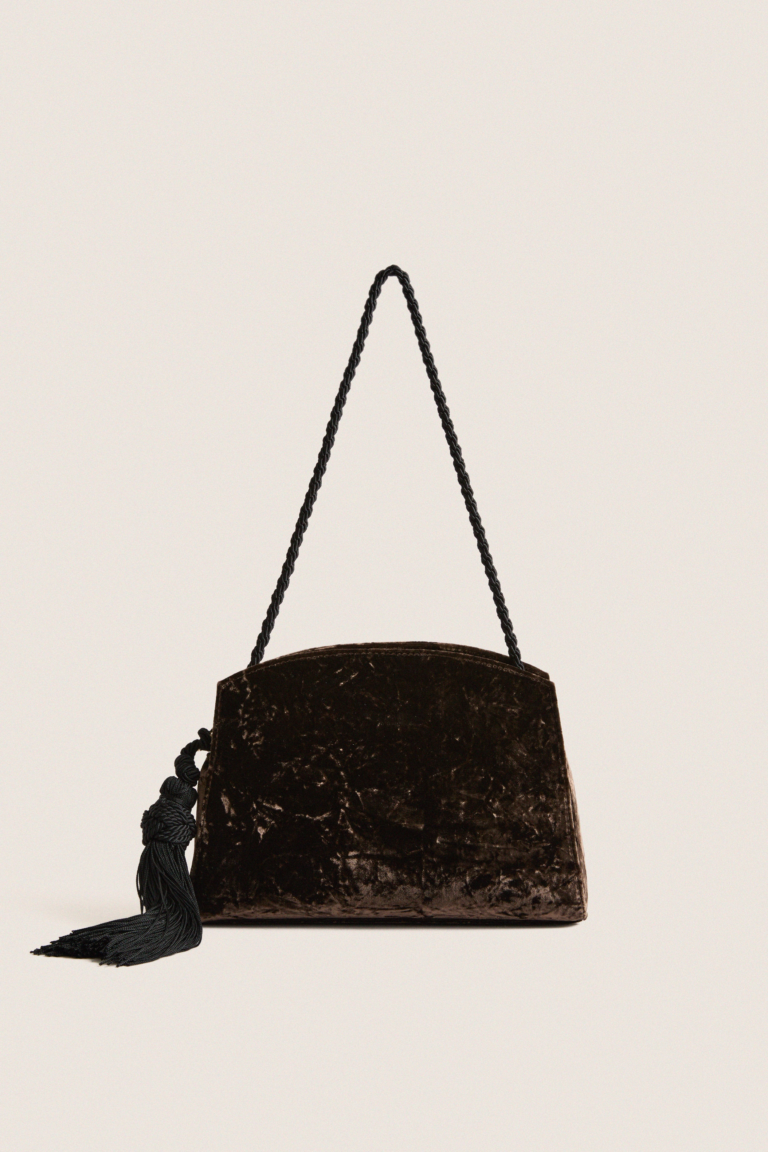 Brown Crushed Velvet Tassel Clutch | Tuckernuck (US)