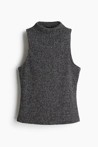 H & M - Glittery Mock Turtleneck Sleeveless Top - Black | H&M (US + CA)