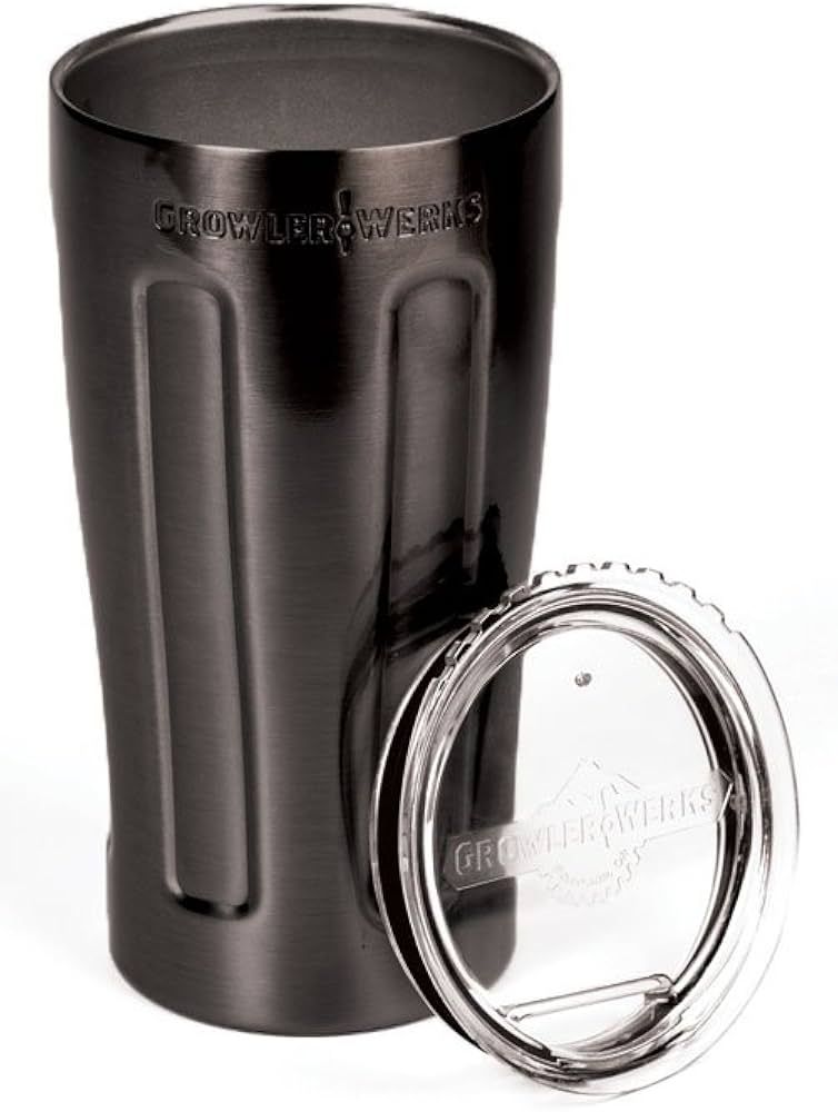GrowlerWerks uPint Vacuum Insulated Pint For Craft Beer, Black Chrome | Amazon (US)