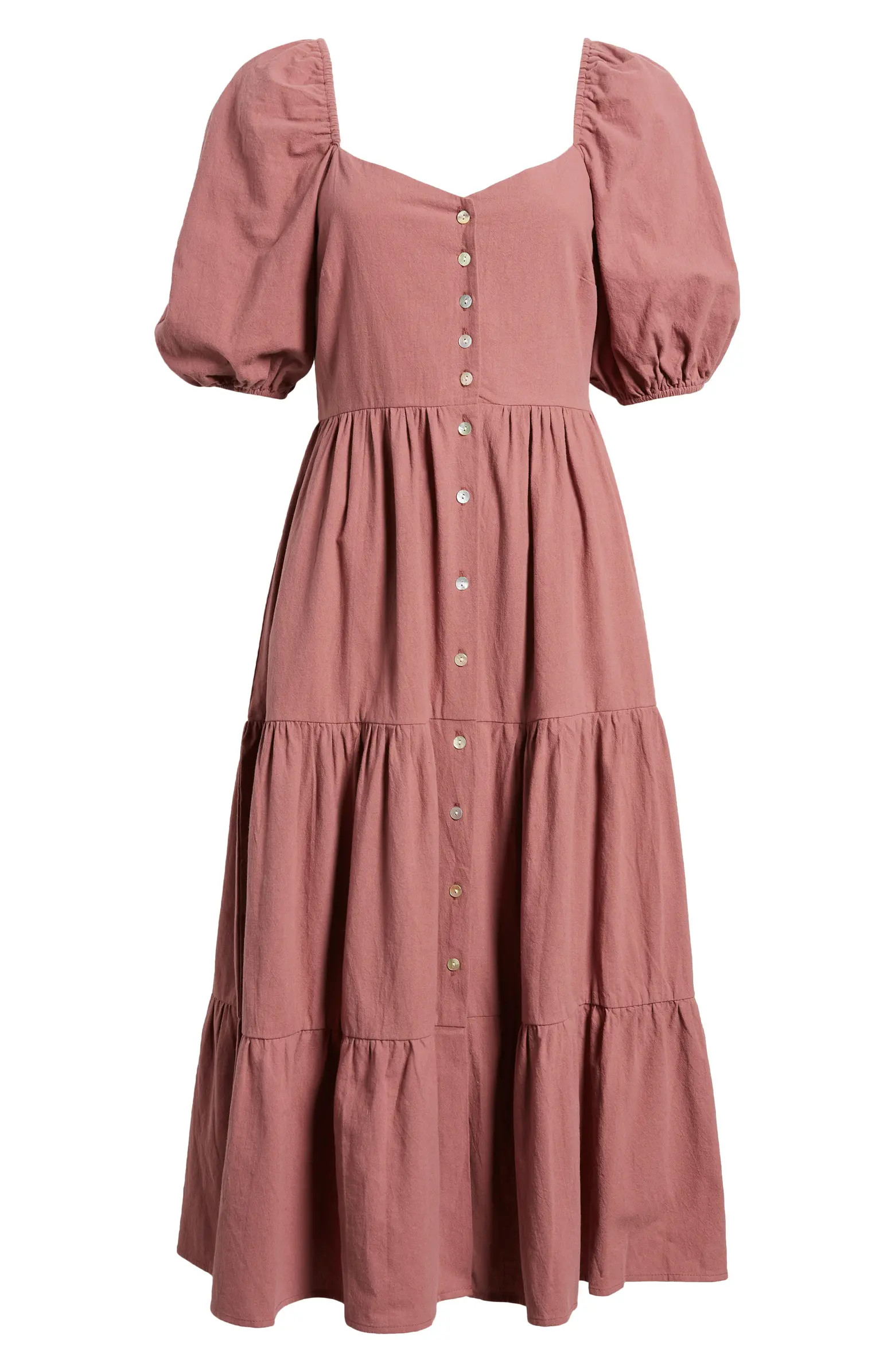 Puff Sleeve Tiered Button Front Dress | Nordstrom