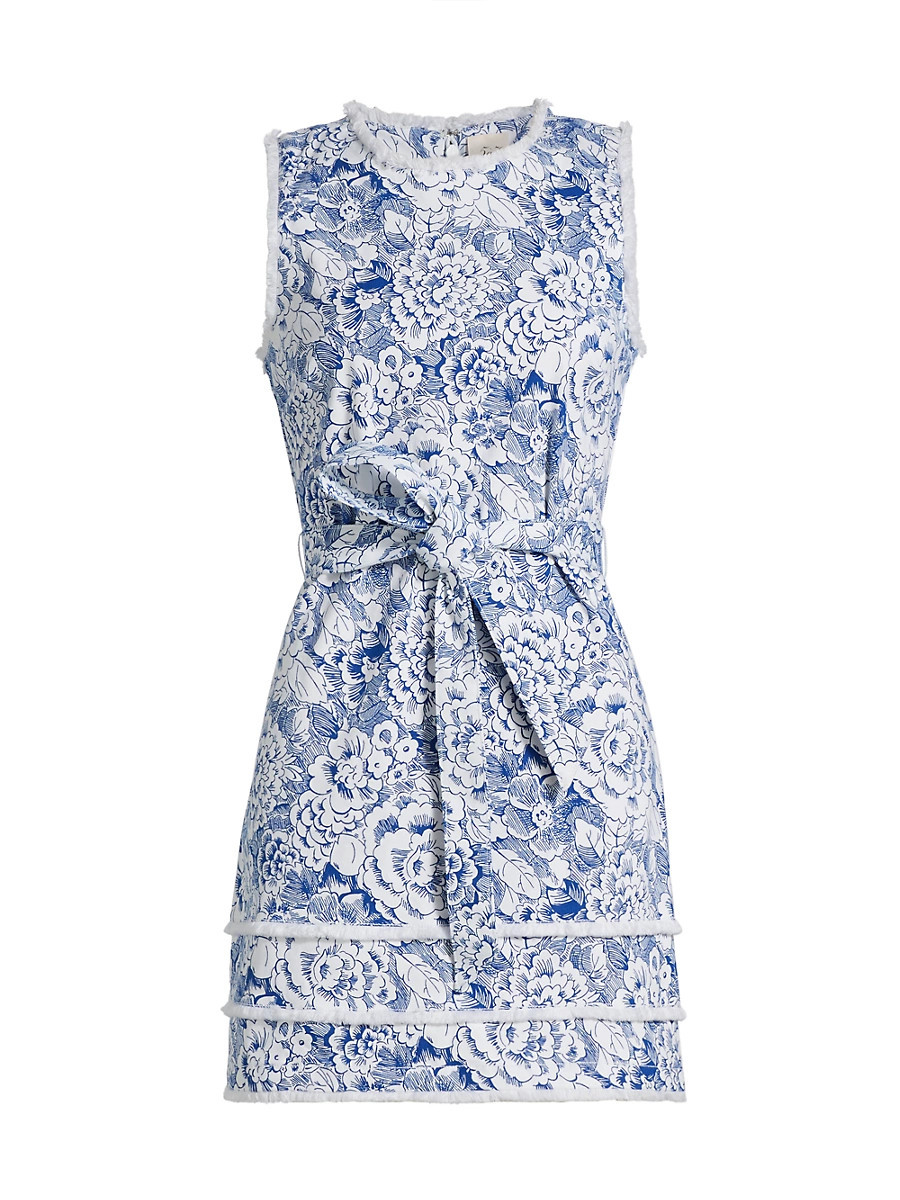 Women's Mindie Sketchbook Floral Denim Minidress - White Dark Cerulean - Size 6 | Saks Fifth Avenue