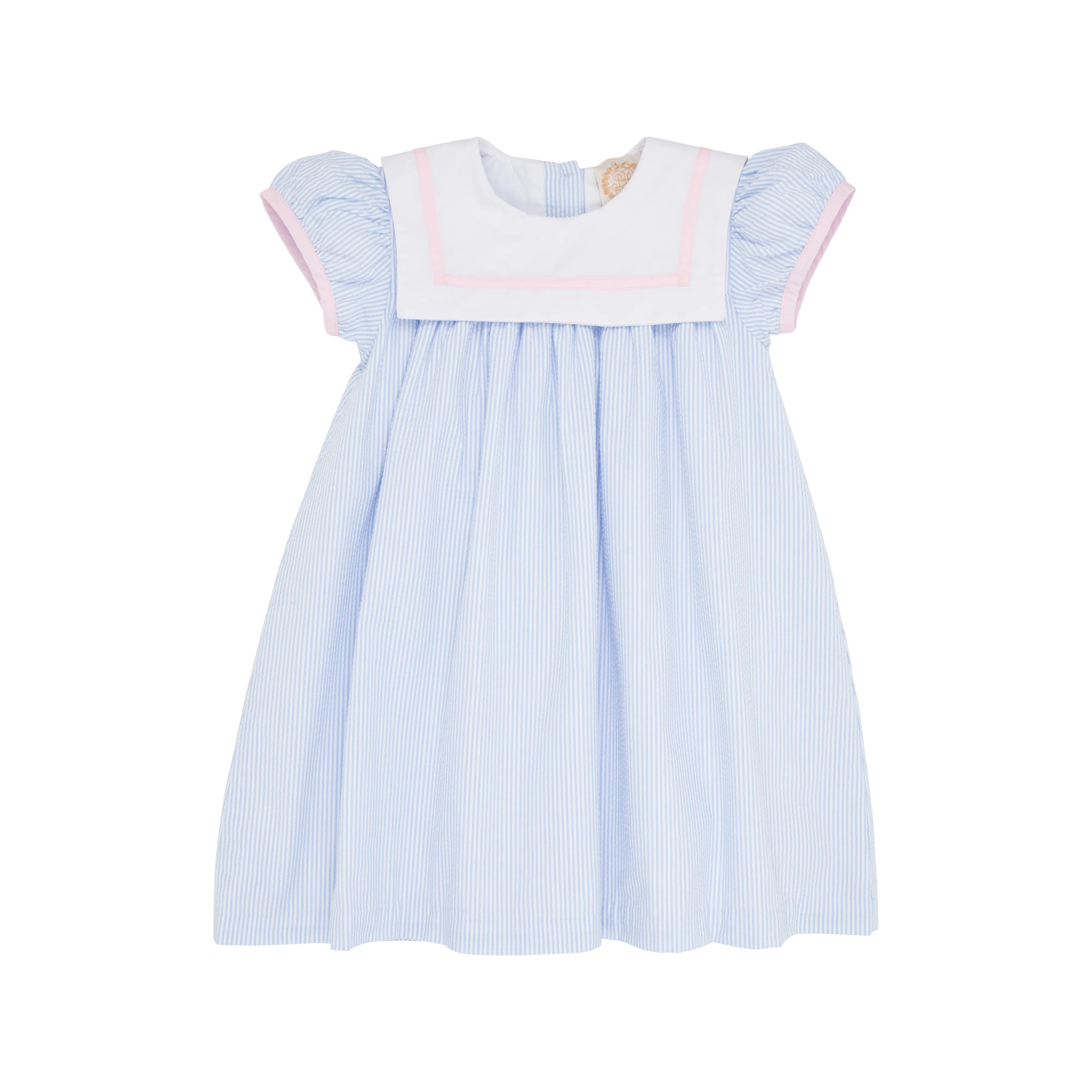 Stewart's Square Collar Dress - Breakers Blue Seersucker with Worth Avenue White and Palm Beach P... | The Beaufort Bonnet Company