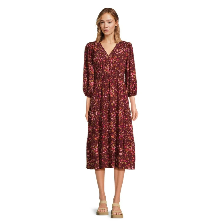 Time and Tru Women’s 3/4 Sleeve Midi Dress, Sizes XS-XXXL | Walmart (US)