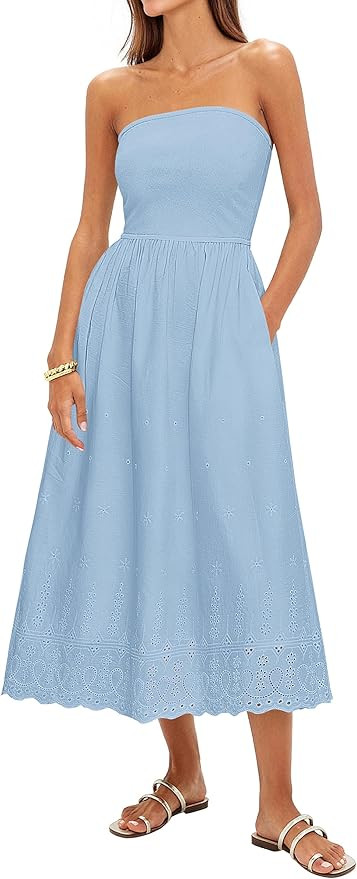PRETTYGARDEN Womens Summer Dresses 2026 Sexy Sleeveless Tube Top Long Dress Eyelet Cotton Maxi Be... | Amazon (US)