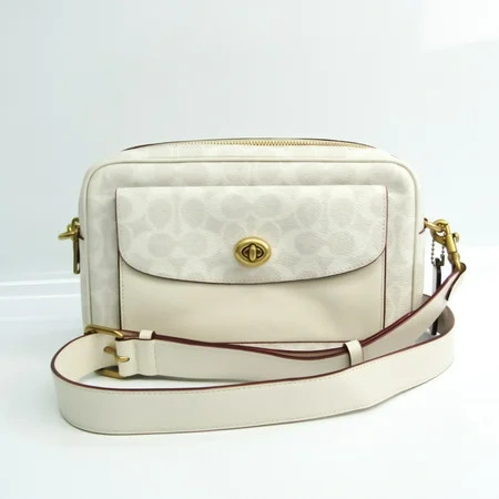 Used Coach Signature Cassie 640 Women s Coated Canvas Leather Shoulder Bag Gray White | Walmart (US)