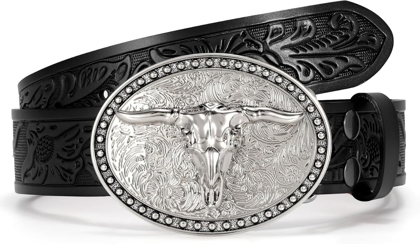 VONMELLI Western Belt Cowboy Belt for Men Women, Embossed Leather Men's Western Belt for Jeans wi... | Amazon (US)