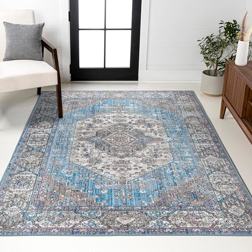 JONATHAN Y Kesan Medallion Turquoise/Gray Indoor Area Rug, 8x10, Vintage, Glam, Easy-Cleaning for Living Room, Bedroom, Kitchen, Pet Friendly, Non-Shedding (RES106A-8) | Amazon (US)