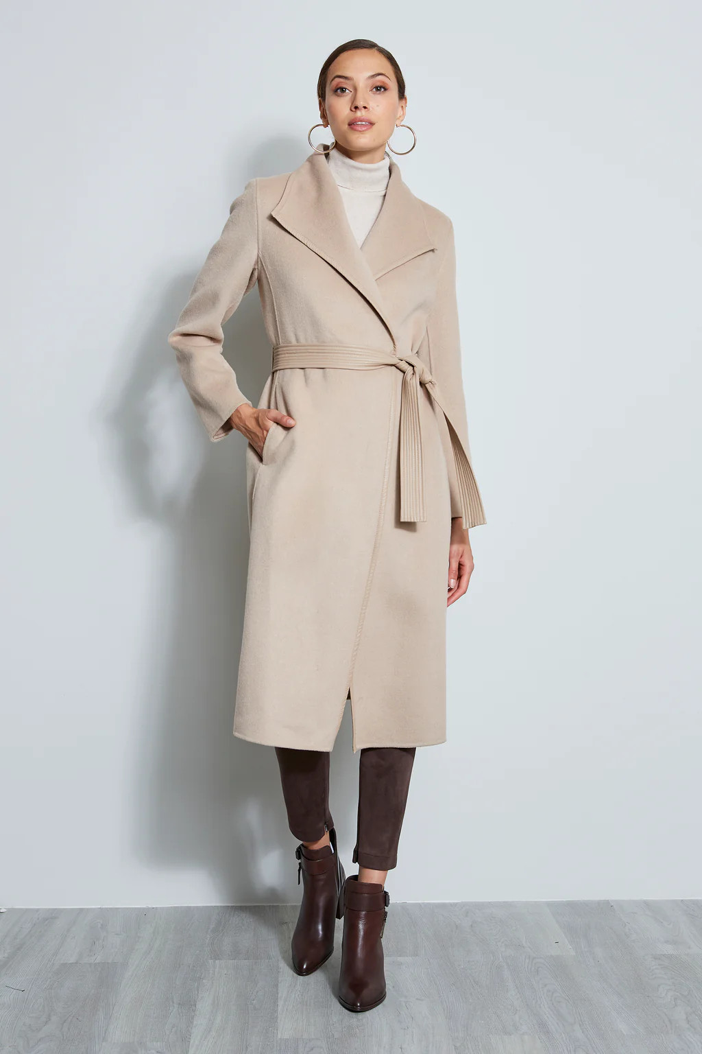 Tahari Long Double Face Vegan Trim Wool Coat | Elie Tahari