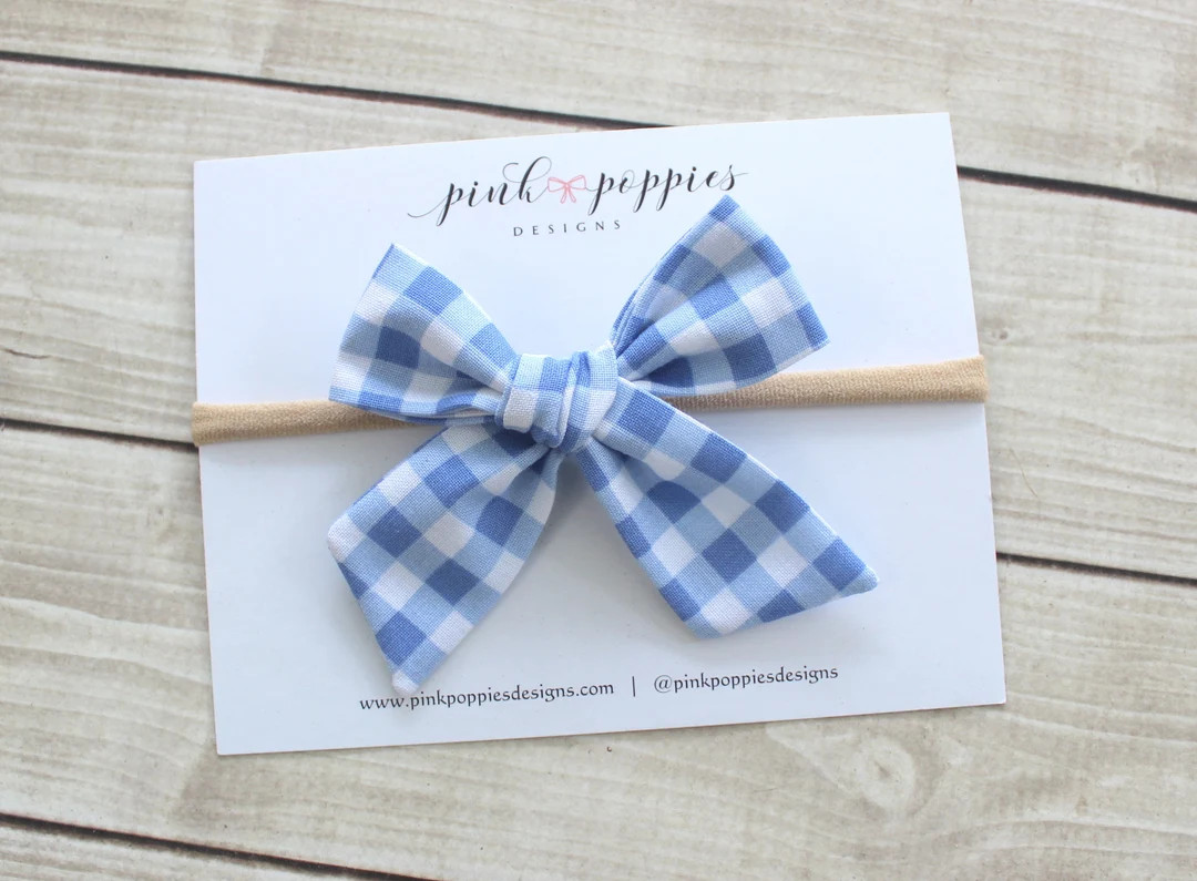 Periwinkle Plaid Hair Bow, Plaid Baby Headband, Spring Hair Clip, Blue Gingham Bow, Blue Gingham ... | Etsy (US)