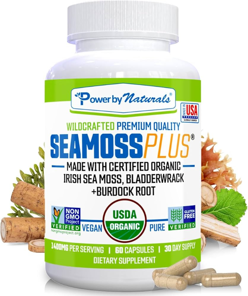 Power By Naturals Sea Moss Plus - USDA Organic Irish Sea Moss Capsules w/Wild Harvested Irish Sea... | Amazon (US)