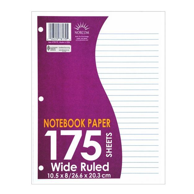 175 Sheet Wide Ruled Filler Paper White - Norcom | Target