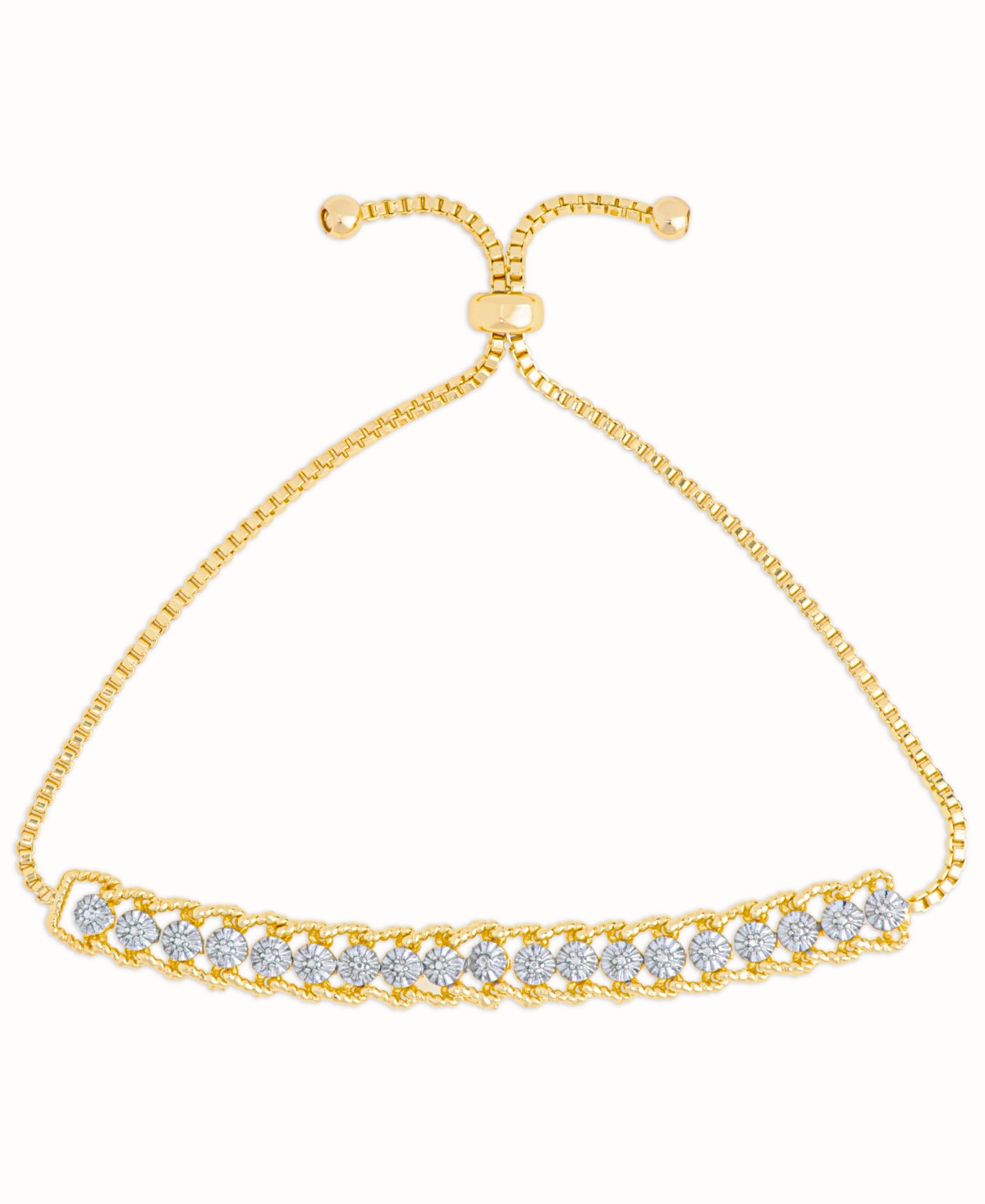 Diamond Accent Rope Edge Adjustable Bolo Bracelet in 14K Gold Plate - Gold-Plated | Macy's