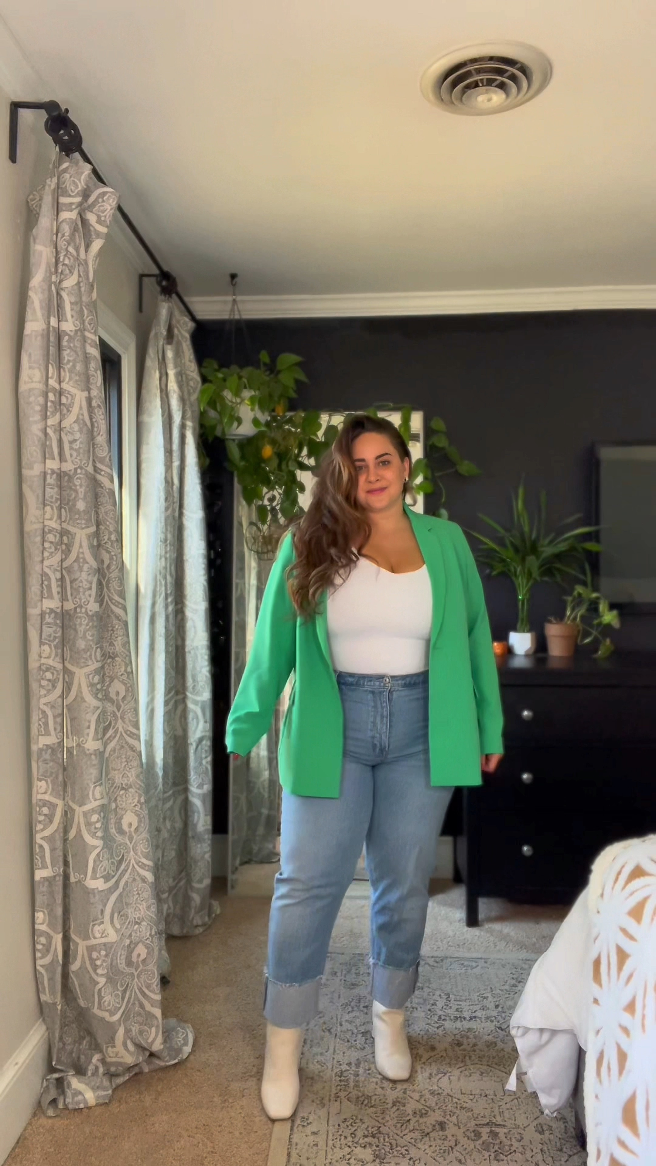 I’m typically a size 14, below are the sizes of everything shown: 

Blazer XXL
Bodysuit XL 
Jeans 16
Underwear XL 
Bra XXL 

I typically wear this bodysuit brafree with no issue, but wanted to show that it can be worn with a bra without it showing in the neckline. 

This bra isn’t one I would typically choose for “out of the house” wear, but you like the cut and fit, the bliss is! 

#LTKworkwear #LTKmidsize