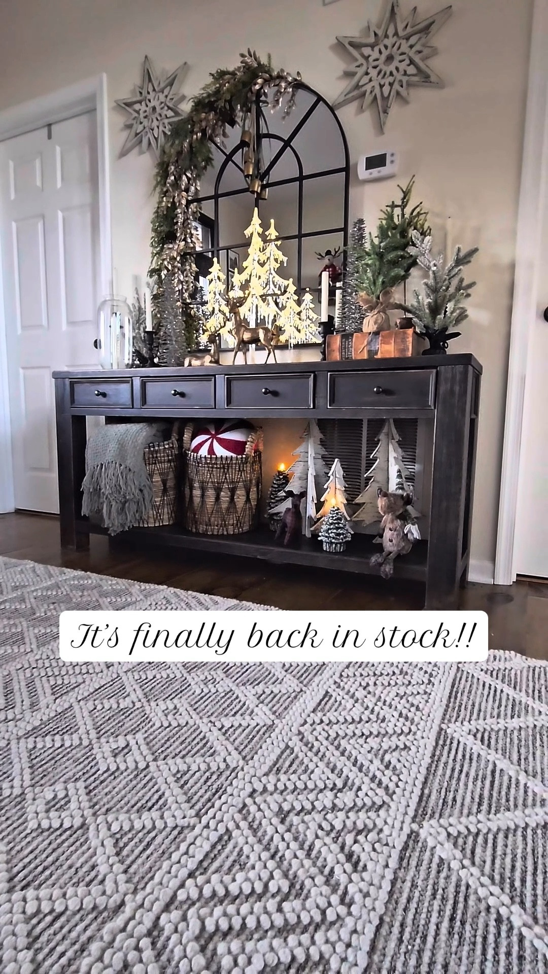 Yesss! My console table is back! It’s a Pottery Barn look for less🙌 Shop by clicking the thumbnails! Black console table, entryway table, table decor, holiday decor, modern farmhouse entryway, farmhouse entryway, console table, look for less, designer inspired 