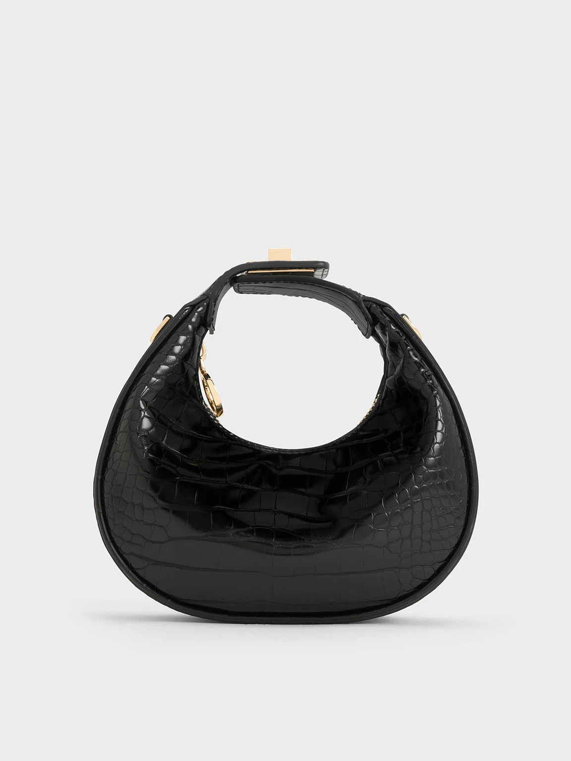 Mini Croc-Effect Moon Bag
 - Black | Charles & Keith US