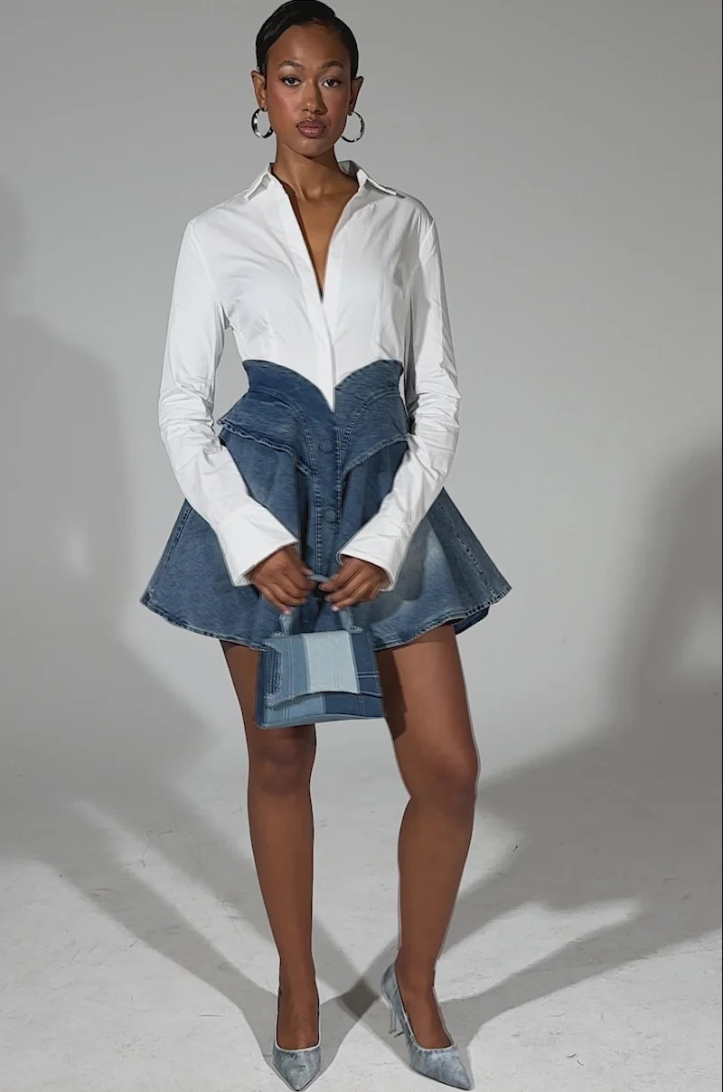 DONT NEED NOBODY DENIM MINI DRESS | AKIRA