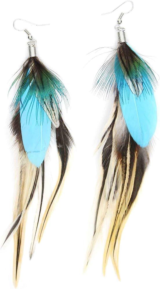 Feather Earrings Handmade Natural Long Feather Dangle Earrings for Women Valentine's day Mother's... | Amazon (US)