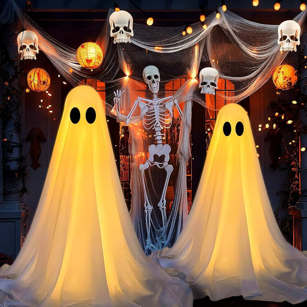 2 Packs Halloween Decorations Outdoor, Spooky Ghost Kit Halloween Decor with String Lights, Large... | Amazon (US)