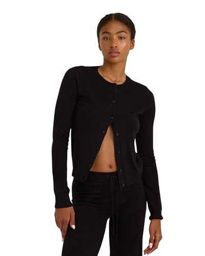 Organic Basics Women's Soft Knit Slim Fit Long Sleeve Cardigan Top, Black, Large | Amazon (US)