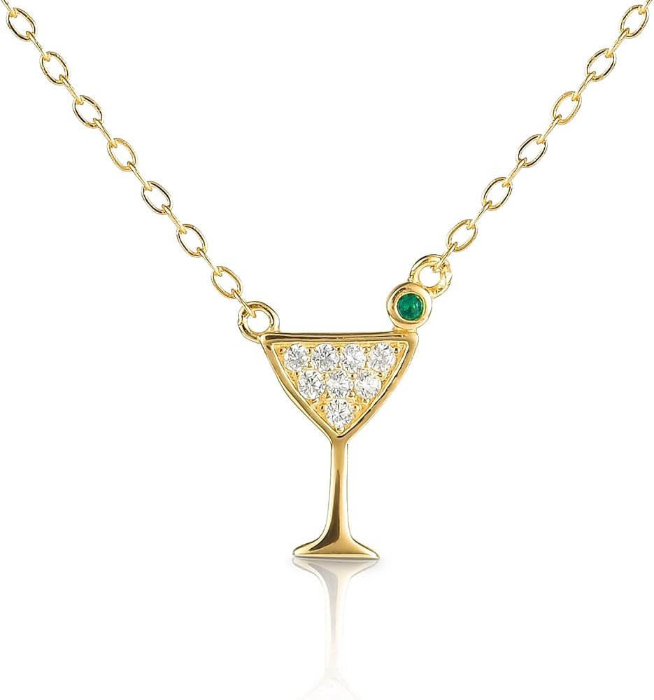 Dainty Cocktail Glass Necklace in 925 Sterling Silver, Sterling Silver Cocktail Glass Pendant Nec... | Amazon (US)