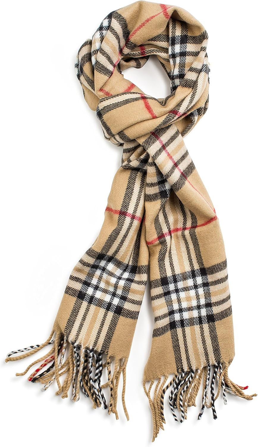 VERONZ Soft Classic Cashmere Feel Winter Scarf, Camel Plaid | Amazon (US)