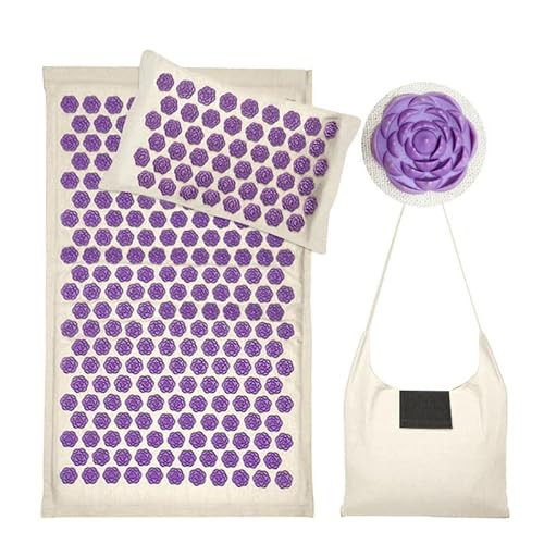 Acupressure Mat and Pillow Set,Natural Eco Linen & Coconut Fiber Filling, Used for Relaxing Muscles, Comes with Carrying Bag（Purple） | Amazon (US)