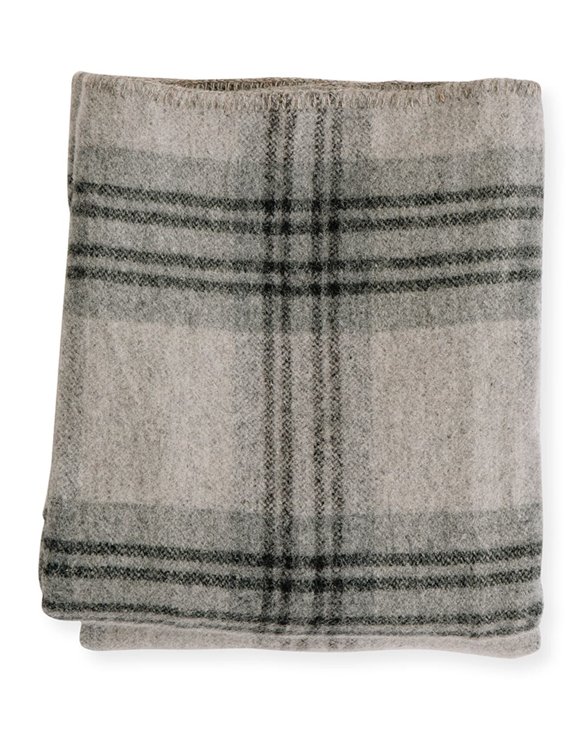 Plaid Merino Wool Twin Blanket, Fog/Ledge | Neiman Marcus