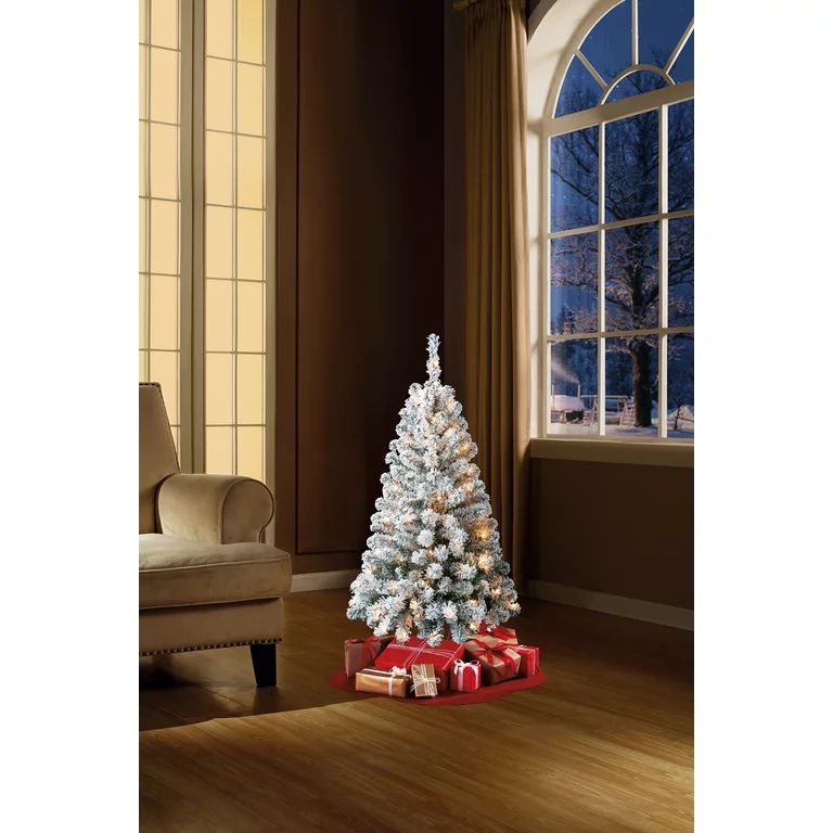 Holiday Time Prelit 105 Clear Incandescent Lights, Greenfield Flocked Pine Artificial Christmas T... | Walmart (US)