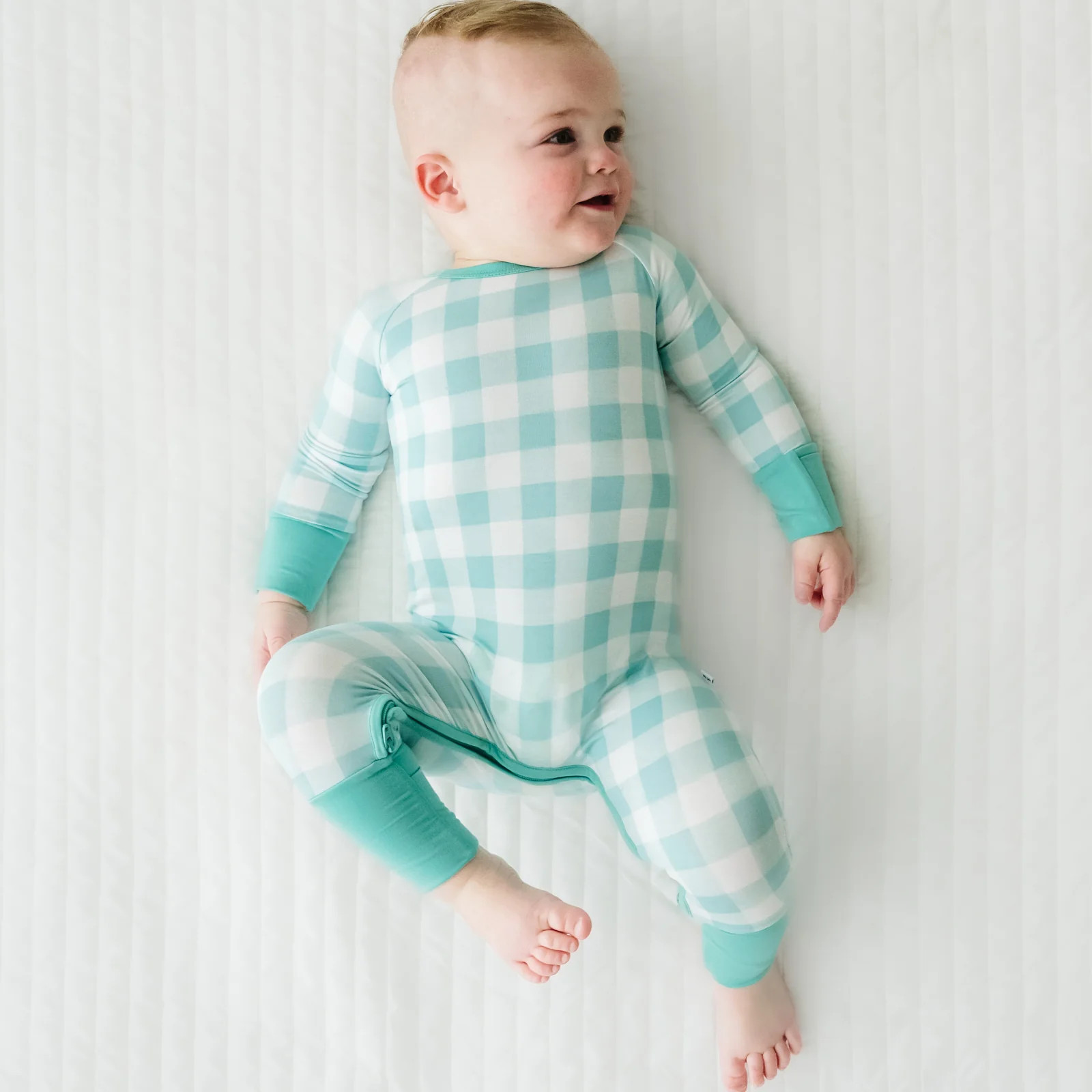 Aqua Gingham Two-Piece Short Sleeve & Shorts Pajama Set | Little Sleepies