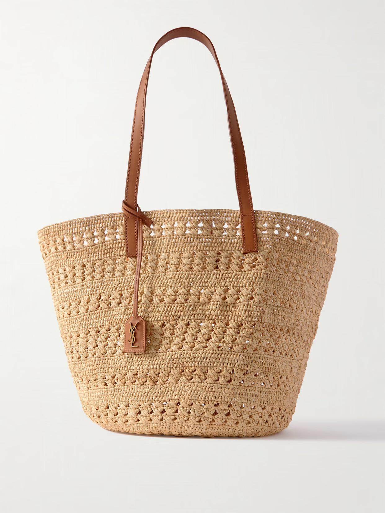 SAINT LAURENT - Panier Medium Leather-trimmed Raffia Tote - Neutrals | NET-A-PORTER (US)