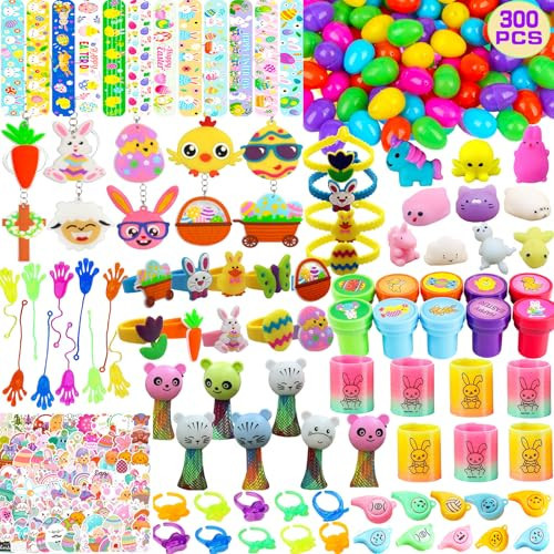 GDWDGJ 300pcs Easter Eggs with Toys Inside Bulk Filled Easter Egg Fillers 100 Pack Non Candy Stuffed Easters Basket Stuffers Essentials for Kids Girls Toddlers Boys Easters Egg Hunt Party Favors | Amazon (US)