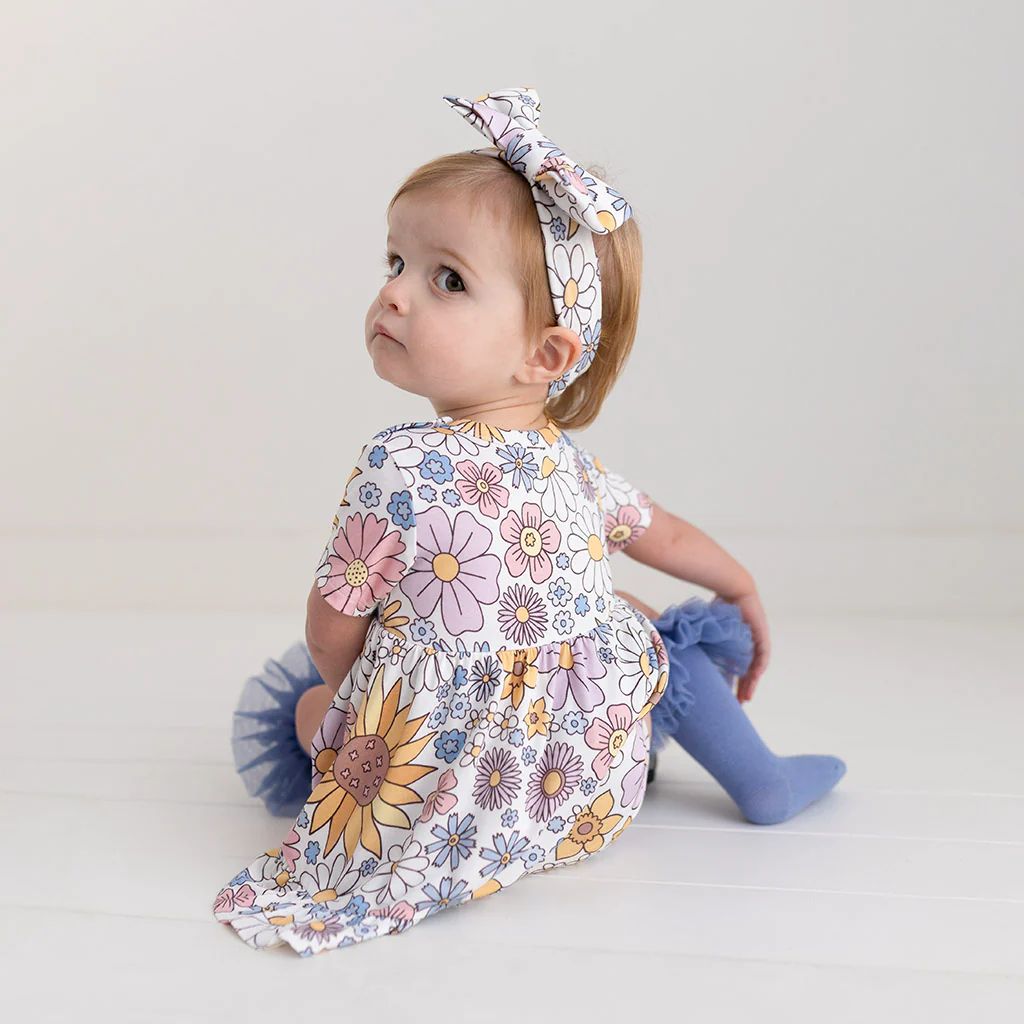 Floral White Ruffled Baby Bodysuit Dress | Presley Jane | Posh Peanut
