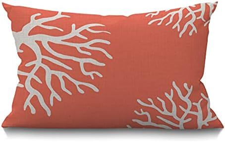 Smooffly Beach Coral Farmhouse Oblong Rectangle Throw Pillow Case Pretty Ocean Coral Pink Branch Ree | Amazon (US)
