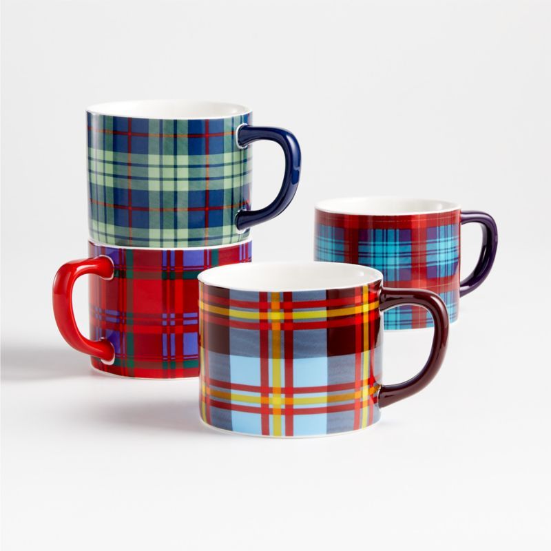 Folke Plaid Mugs, Set of 4 | Crate and Barrel | Crate & Barrel