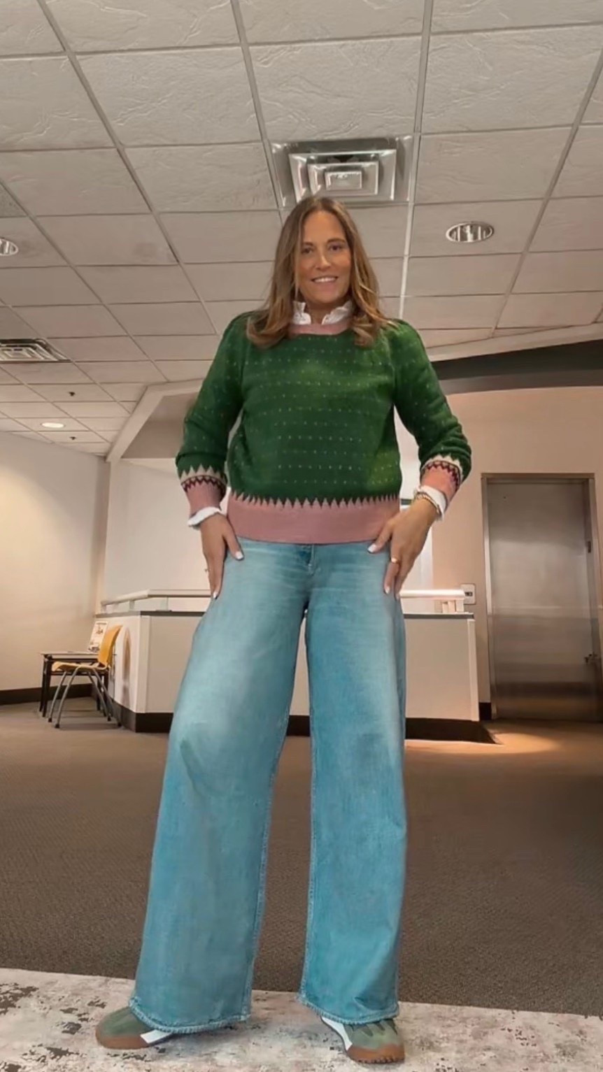 A cute outfit with a pair of my favorite pants! I layered this green sweater over a collared shirt and added an extra pop of green with my shoes. Easy, everyday look you can recreate! 

#LTKMidsize #LTKOver40 #LTKSeasonal