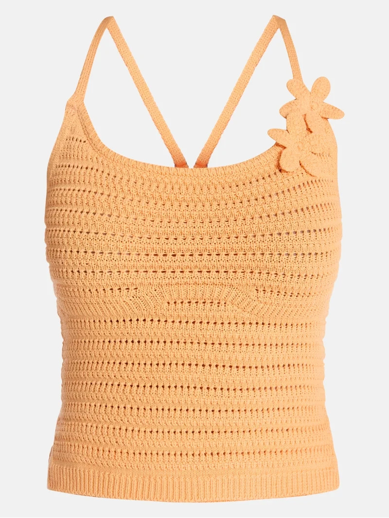 Madden NYC Women\u2019s Crochet Cotton Top with 3D Flowers, Sizes XXS-XXL | Walmart (US)