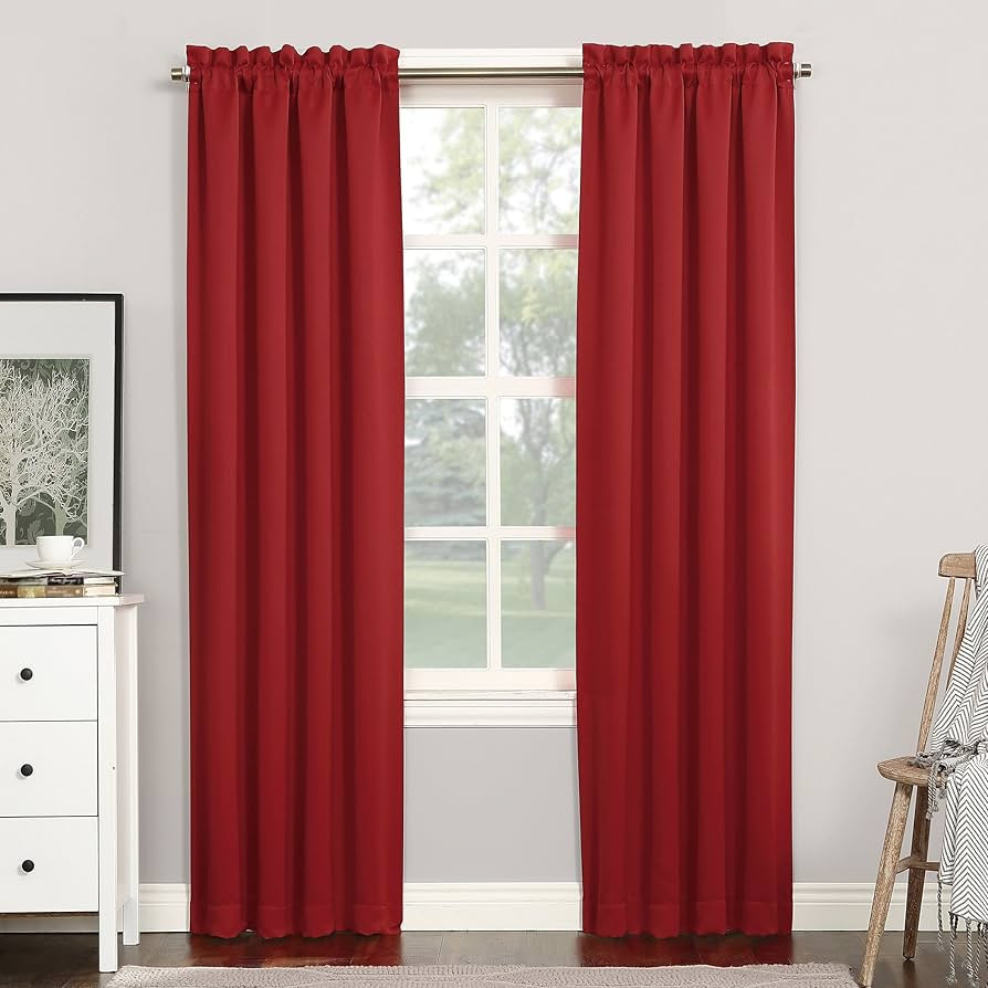 Sun Zero Easton Energy Saving Blackout Rod Pocket Curtain Panel, 40" x 84", Red | Amazon (US)