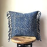 Blue with White Dot Print Mudcloth Style Pillow Cover with Tassels | Amazon (US)