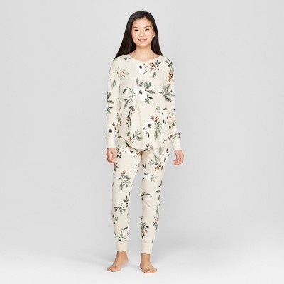 Women's Floral Print Thermal Pajama Set - Gilligan & O'Malley™ Cream | Target