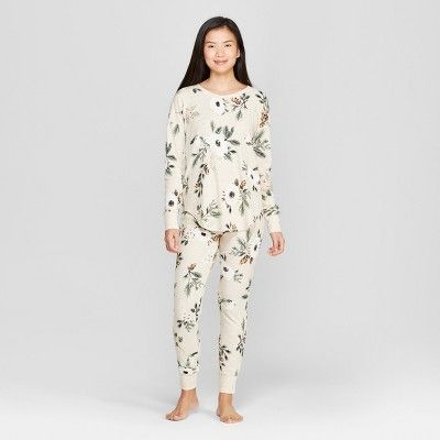 Women's Floral Print Thermal Pajama Set - Gilligan & O'Malley™ Cream M | Target