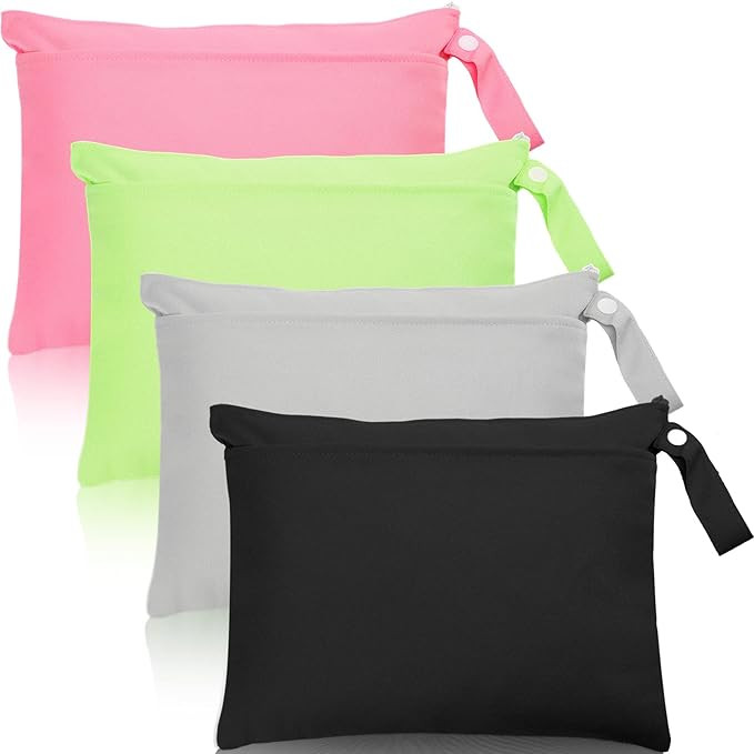 4 Pieces Wet Dry Bag for Baby Cloth Diapers Wet Diaper Bag Washable Travel Bags Reusable with 2 P... | Amazon (US)