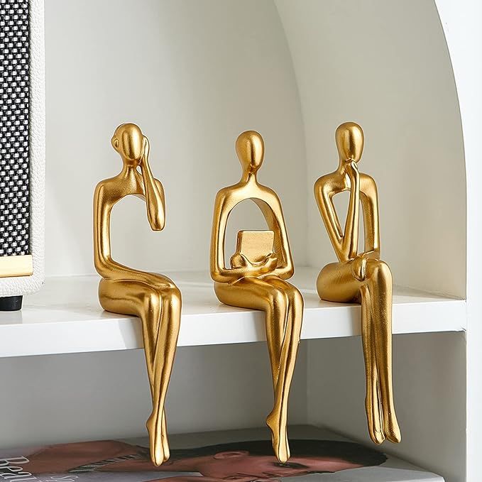 Gold Decor Thinker Statue Sculpture Abstract Figurines Set of 3 for Modern Home Decor, Living Roo... | Amazon (US)