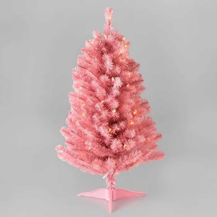 3ft Pre-Lit Pink Alberta Spruce Artificial Christmas Tree Clear Lights - Wondershop™ | Target
