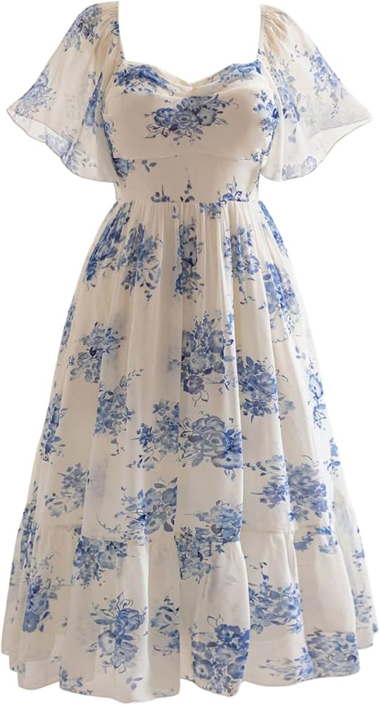 MakeMeChic Women's Plus Size Dress Floral Square Neck Short Sleeve A Line Shirred Boho Maxi Dress... | Amazon (US)