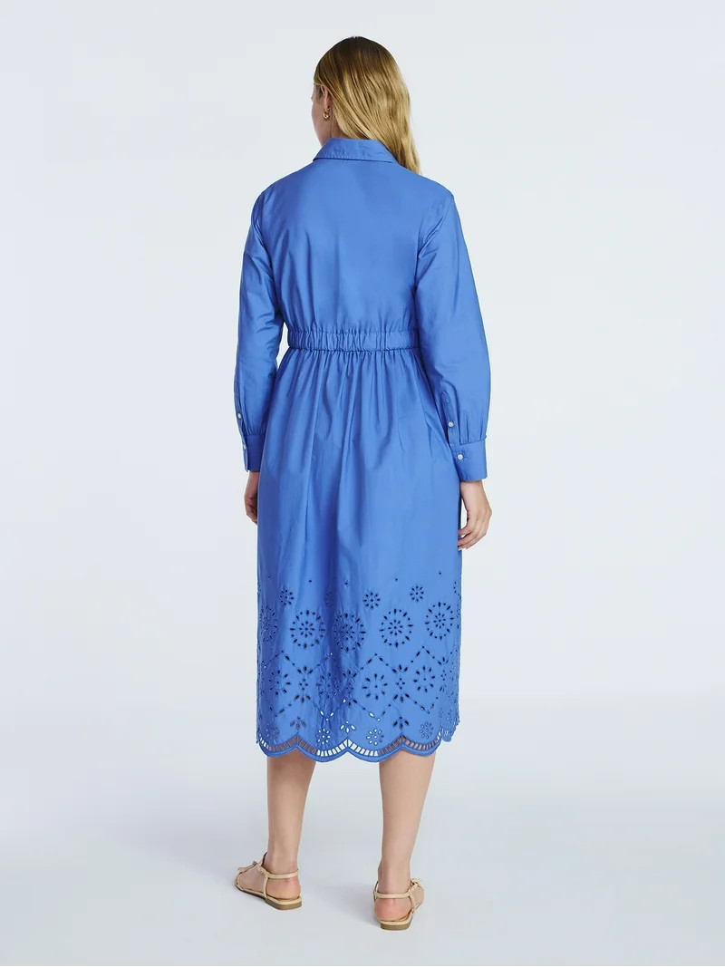 Free Assembly Vestido Camisero Maxi de Algodón con Bordado Suizo para Mujer y Mujer Talla Plus, ... | Walmart (US)