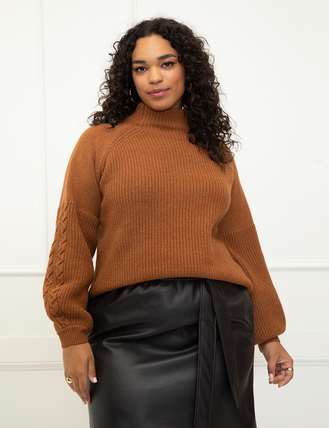 ELOQUII Elements Funnel Neck Sweater with Balloon Sleeve | Eloquii