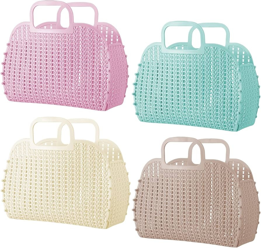 Irenare 4 Pcs Jelly Bags for Women Summer Beach Tote Basket Plastic Jelly Purse Bag Gift Handbags... | Amazon (US)