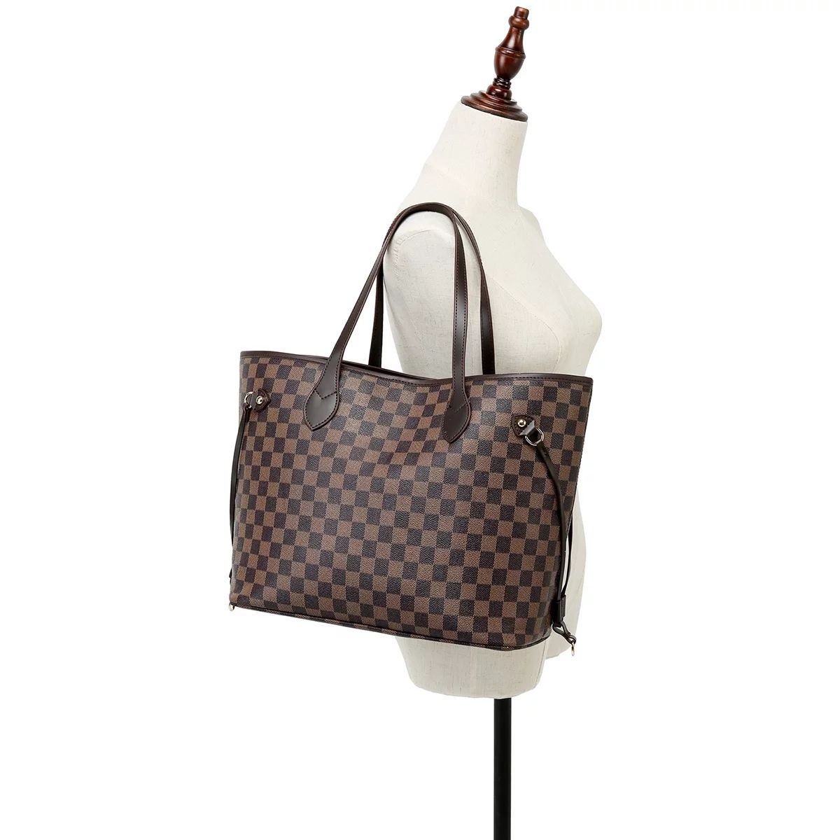 TWENTY FOUR Womens Checkered Tote Shoulder Bag with inner pouch - PU Vegan Leather Shoulder Satch... | Walmart (US)